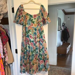 FLYING TOMATO YOUR PLACE OR MINE FLORAL WOVEN MIDI DRESS